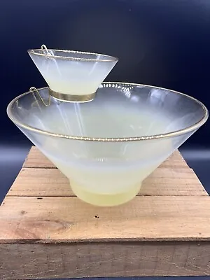 Vintage Mid Century MCM Blendo Frosted Yellow Glass Chip & Dip Bowls 3 Piece Set • $40