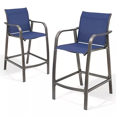 2 Pcs Aluminum Patio Counter Height Bar Stools Outdoor Bar Chairs For Backyard • $189.99