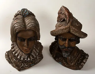 Marwal Chalkware Heads (HSE) Renaissance Royalty Couple (JSF6) The Tudors Bust • $80.75