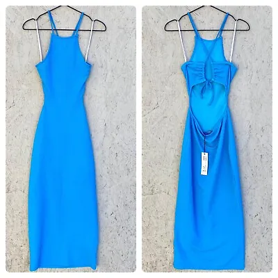 NWT MINKPINK Aya Strappy Backless Bodycon Textured Stretch Midi Dress XS Blue • $59.90