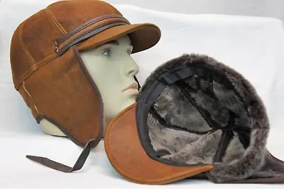 100% Sheepskin Shearling Leather Aviator Trapper Hunting Hat S-3XL COGNAC-MOCHA • $28