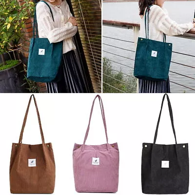 UK Womens Canvas Corduroy Tote Bags Handbag Messenger Shoulder Bag Shopping Bags • £6.44