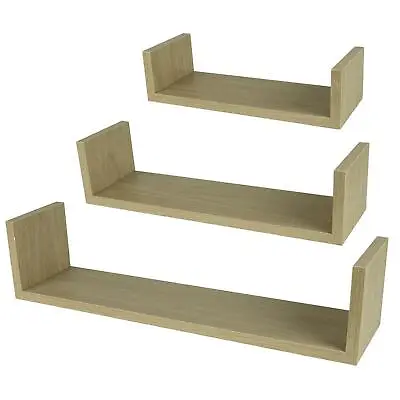 £9.99 • Buy 3 U Shaped Floating Wooden Shelves Wall Mounting Shelf Storage Display Unit Oak