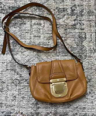 MICHAEL KORS Charlton Camel  Leather Gold Push Lock Crossbody Shoulder Bag Purse • $39.99