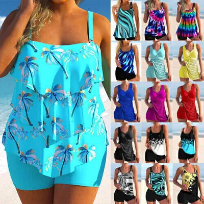 Plus Size Women Padded Tankini Set Swimming Costume Beachwear Bathing Swimsuit • £4.99