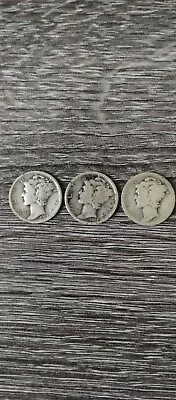 1923 No Mint 10 Cent Mercury Winged Dime Silver 3 US Coin Lot Collecting History • $7.23