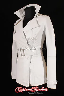 Ladies PARIS White Real Lambskin Leather TRENCH COAT Belted Jacket Stylish Mac • $150.01