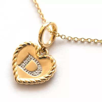 New DAVID YURMAN Heart Initial Charm D 18K Yellow Gold & Diamond 18  Necklace • $625