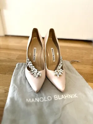 Manolo Blahnik Nadira Blush 70mm Satin Pump Shoes Heels Satin Jewel • $550