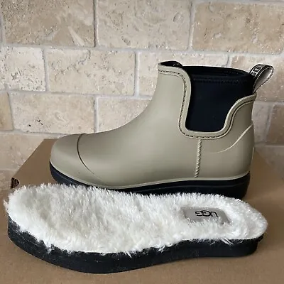 Ugg Droplet Taupe Waterproof Rubber Wool Insole Rain Boots Size 8 Women • $66.30