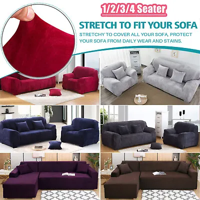 $18.04 • Buy Stretch Plush Thick Sofa Covers 1 2 3 4 Seater Couch Chair Slipcover Protector
