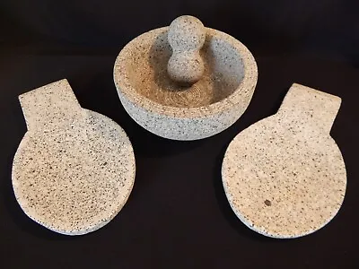 Stone Molcajete Authentic Mortar & Pestle Guacamole Salsa Maker & 2 Spoon Rests • $54.99