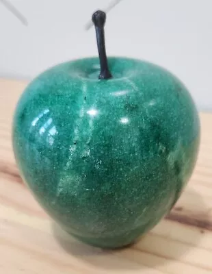 Vintage Polished Marble Stone Alabaster Green Apple Paperweight Brass Stem 3.5” • $10