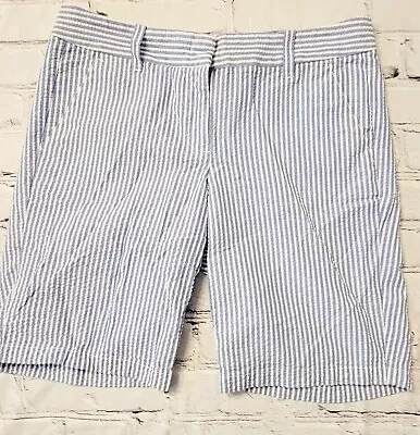 J. Crew Short Womens Size 0 Blue White Stripe Seersucker Cotton Bermuda Nautical • $19.99