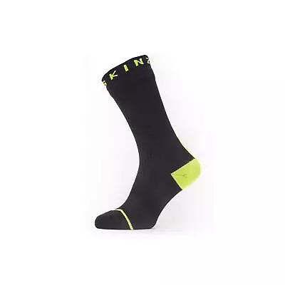 Waterproof Socks Cold Weather Black/Neon Yellow Mid Length Hydrostop Sealskinz • £40.99