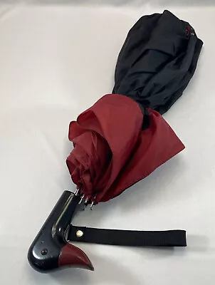 Vintage Duck Head Umbrella Wood Red & Black Nylon • $38.99