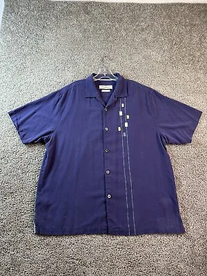 Tommy Bahama Shirt Mens Extra Large Blue Silk Hawaiian Bowling Button Up FLAW • $16.79