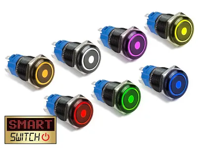 22mm Angel Eye® Dot SPST Black Aluminium Push Button LED Metal Switch AE22 • £4.99