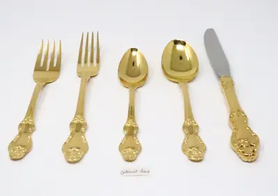 Rare Reed & Barton 5-PIECE COLONIAL FRENCH Gold Plated Stainless Flatware Set • $149.52