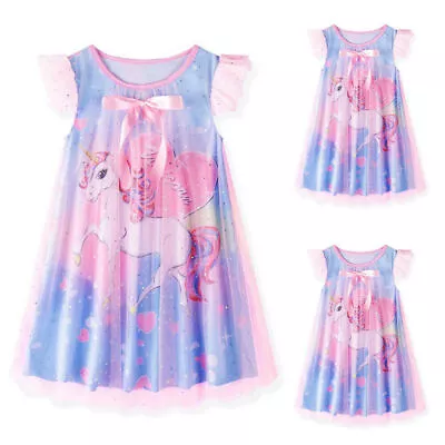 Kid Girl Unicorn Summer Casual Sleeveless Dress Tulle Princess Party Fancy Dress • $19.82