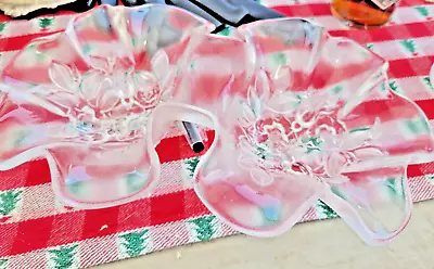 Clear Glass Mikasa Roselle Floral Flower Double Relish Scalloped Top Bowl 11  • $10