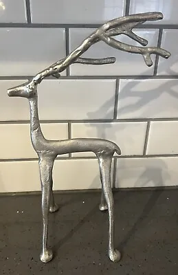 Reindeer Silver Metal Stick Figure Figurine 13” X 8.5” Twig • $29.95