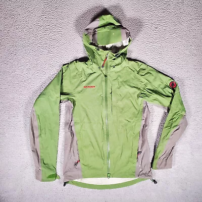 Mammut Dry Tech Jacket Small Womens Hooded Full Zip Green Zip Pocket Waterproof • $37.49