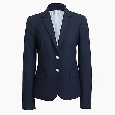 J. Crew Schoolboy Wool Blazer Jacket Navy Blue Gold Buttons Womens Size 2 • $65