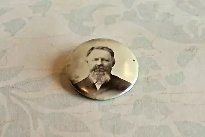 Antique Older Man With Beard Photograph Portrait Celluloid Mourning Lapel Pin • $12