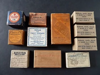 Vintage Lot 11 Bandage & Medicine Boxes Red Cross Acme +++ Some Bandage Contents • $14.95