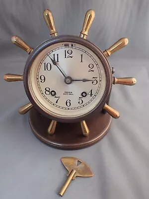 Vintage Bronze Chelsea Ships Bell Yacht Wheel Mantle Clock Running With Key • $699.99