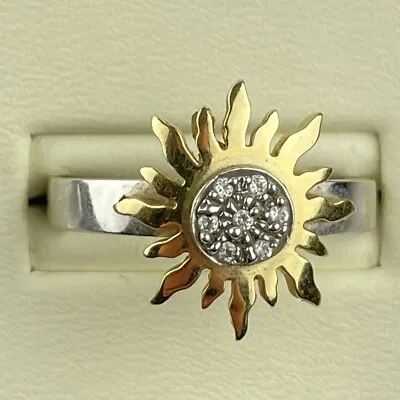 Vintage 14ct White & Yellow Gold Sunburst CZ Cubic Zirconia Dress Ring Size O • $372.57