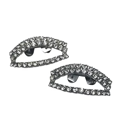 Vintage Shoe Clips Rhinestone Silver Musi Oblong • $14.99