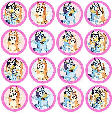 16x EDIBLE Bluey Bingo Birthday Cookie Cupcake Toppers Wafer Paper 4cm (uncut) • $5.99