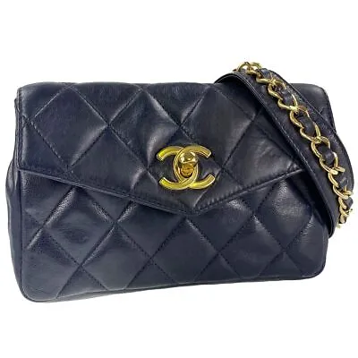 $1507.67 • Buy CHANEL Matelasse Lambskin Leather Navy Waist Bag  733