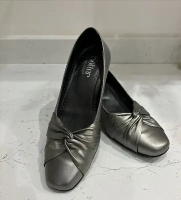 Hotter Enshrine Pewter Genuine Leather 2” Heel Court Shoes Womens UK 5 EU 38 • £19