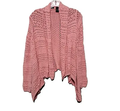 Moda International S Women's Pink Knit Pointelle Poncho Cardigan Sweater Wrap • $12.99