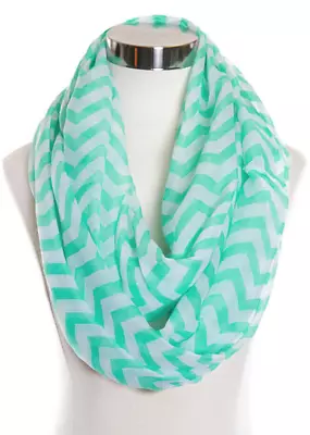 Mint And White Womens' Designer Fashion Chevron Infinity Scarf • $9.99