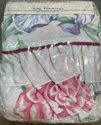 Color Classics Vintage Roses Floral Ruffle (2PC) King Sized Pillowcases NOS • $25