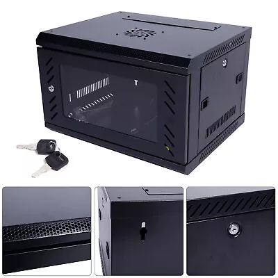 6U Equipped Iron Network Cabinet Enclosure Rack Door Lock Cooling Fan Wall Mount • $104.54