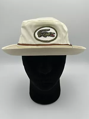 Izod Lacoste Bucket Fishing Golf Hat Size 7 1/4 Off White With Brown Stripe Band • $17.99