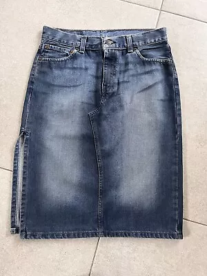 LEVI’S Blue Denim Skirt Size Small Waist 30” Length 24” Knee Length Side Split • £19.99