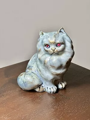 Vintage Blue Persian Cat Figurine With Red Eyes Hand Painted • $8.99