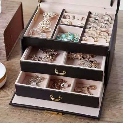 Large PU Leather Travel Jewellery Box Case Holder Storage Organiser Boxes Gift • $38.78