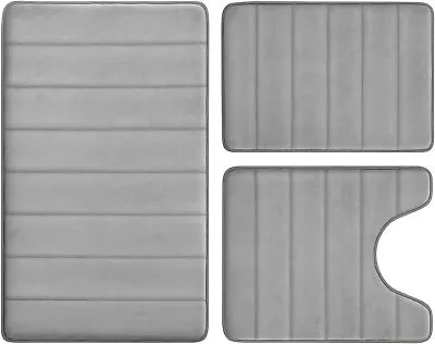 BYSURE Gray Memory Foam Bathroom Rug Set Of 3 Soft Dry Bathroom Floor Mat Set. • $33.99