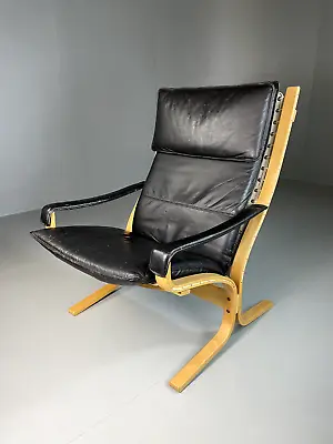 EB5882 Vintage Danish Westnofa Siesta Chair Black Leather Relling MCM MBEN • £225