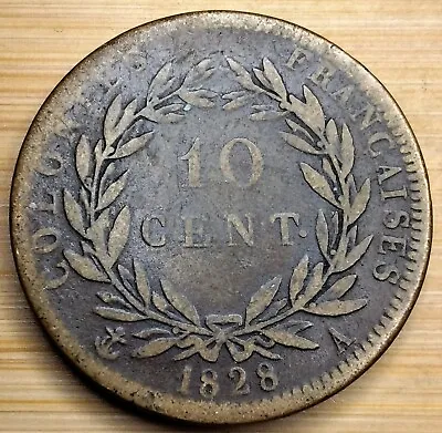 1828 French Colonies 10 Centimes Charles X Coin • £8.99