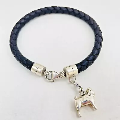 Men’s Leather Thomas Sabo Charm Club Black Thick Plaited Bracelet & Pug Charm • $85