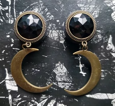 Acrylic Black Gem Moon Hanger No Flare Plugs 1 In / 25 Mm (PAIR) • $10