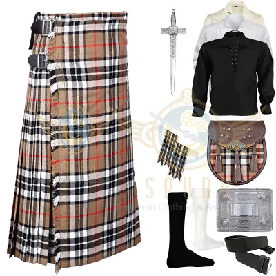 Scottish 8 Yard Kilt Highlander Traditional Men's 8 Yard Tartan Kilts Package • $130